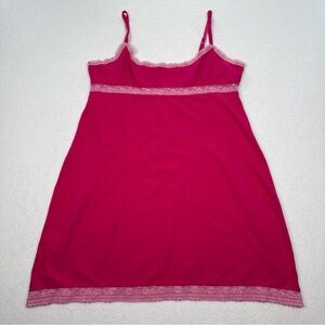 Vintage Y2K American Eagle Hot Pink Cotton Slip Dress Medium Lace Trim Mini EUC